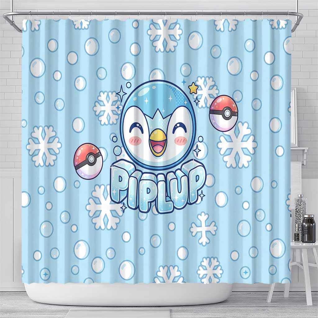 Piplup Shower Curtain Cute Winter Snowflake Art