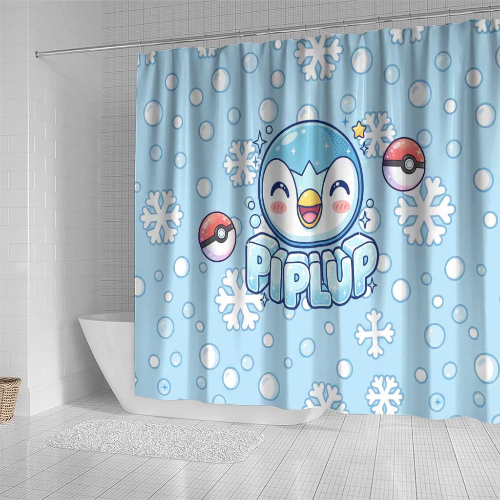Piplup Shower Curtain Cute Winter Snowflake Art