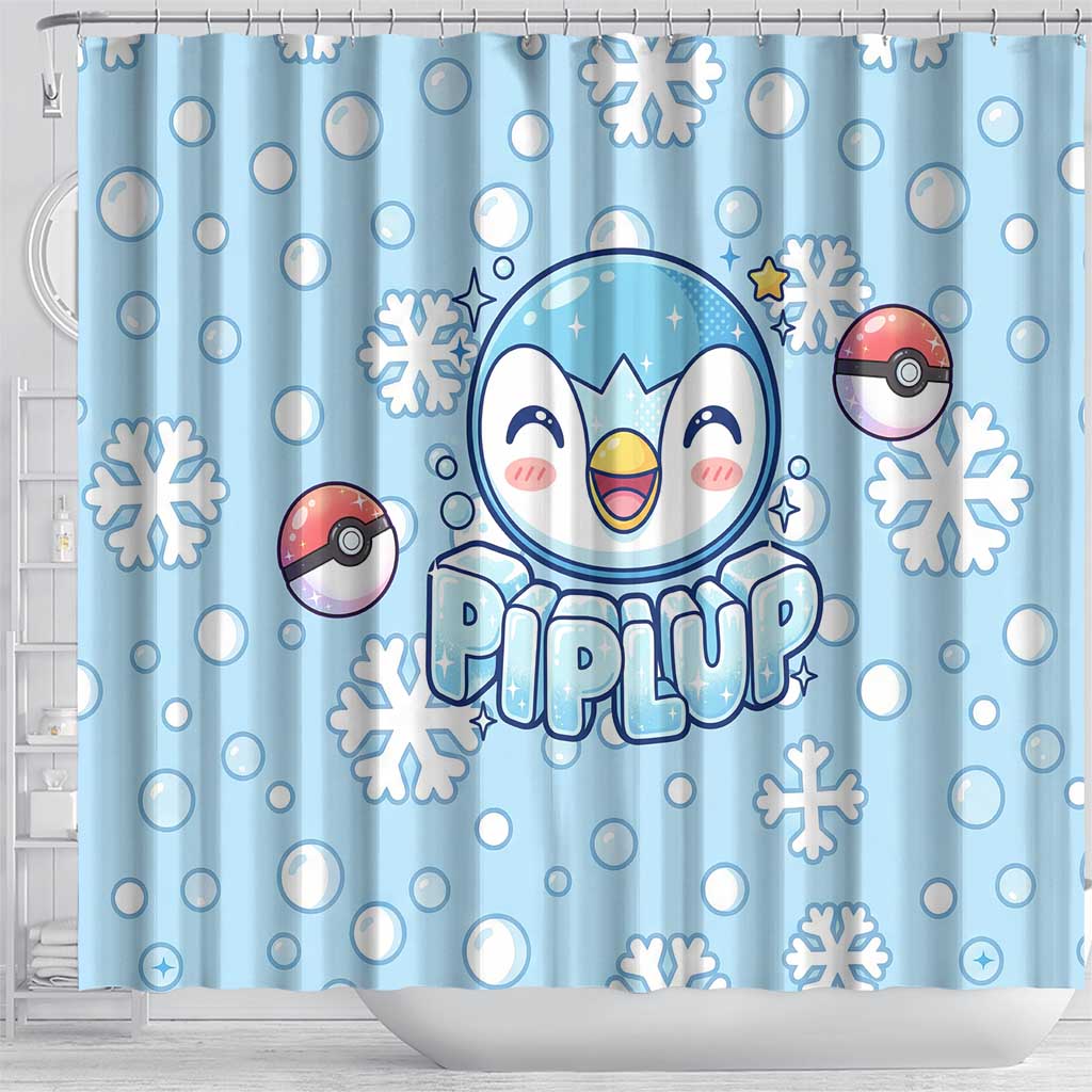 Piplup Shower Curtain Cute Winter Snowflake Art