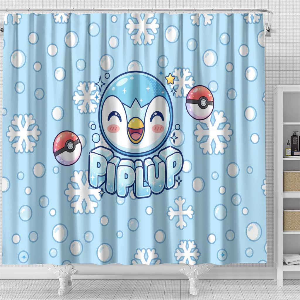 Piplup Shower Curtain Cute Winter Snowflake Art