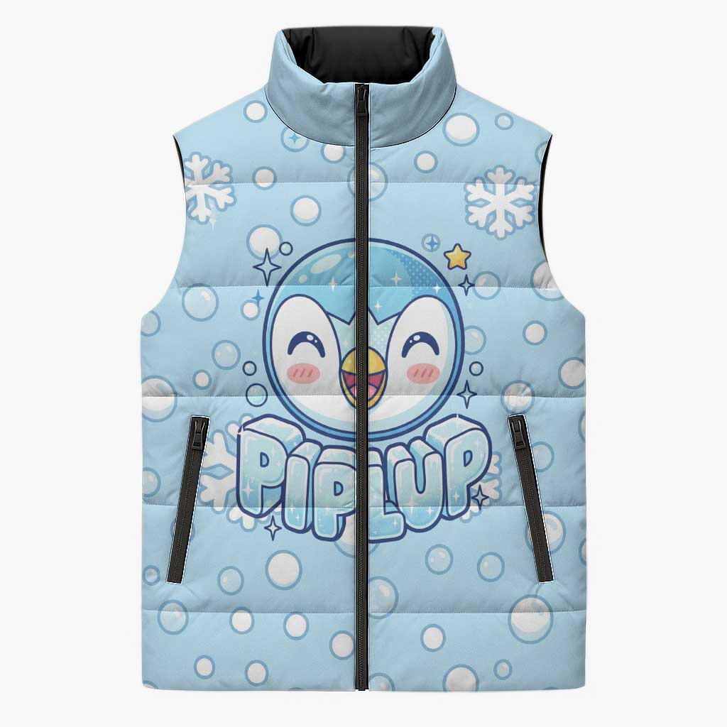 Piplup Sleeveless Puffer Jacket Cute Winter Snowflake Art
