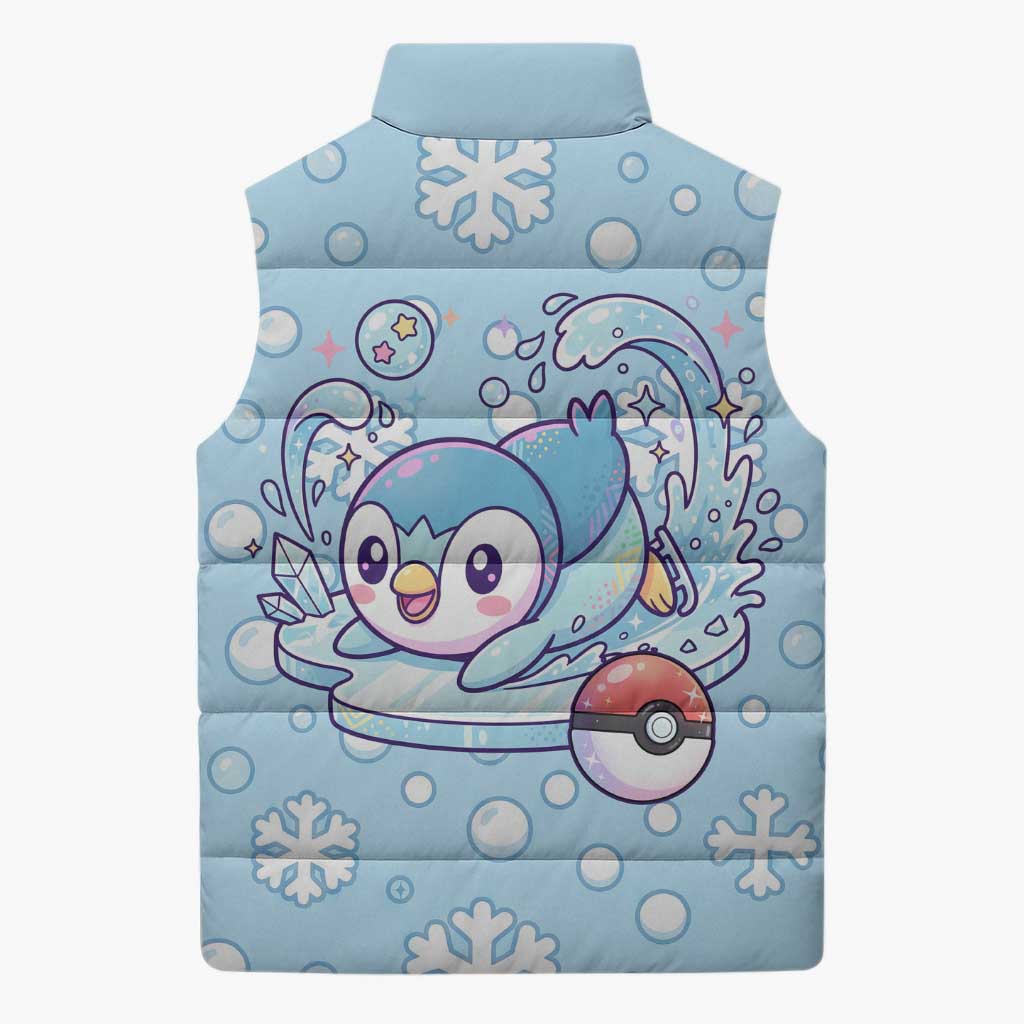 Piplup Sleeveless Puffer Jacket Cute Winter Snowflake Art
