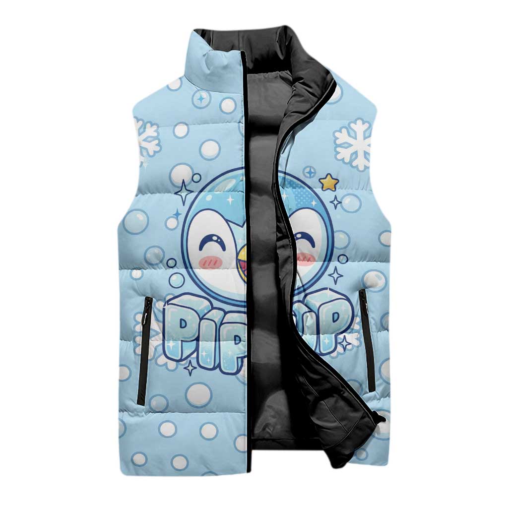 Piplup Sleeveless Puffer Jacket Cute Winter Snowflake Art