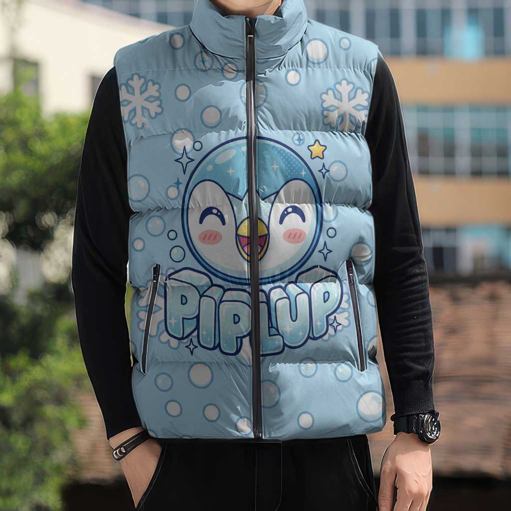 Piplup Sleeveless Puffer Jacket Cute Winter Snowflake Art