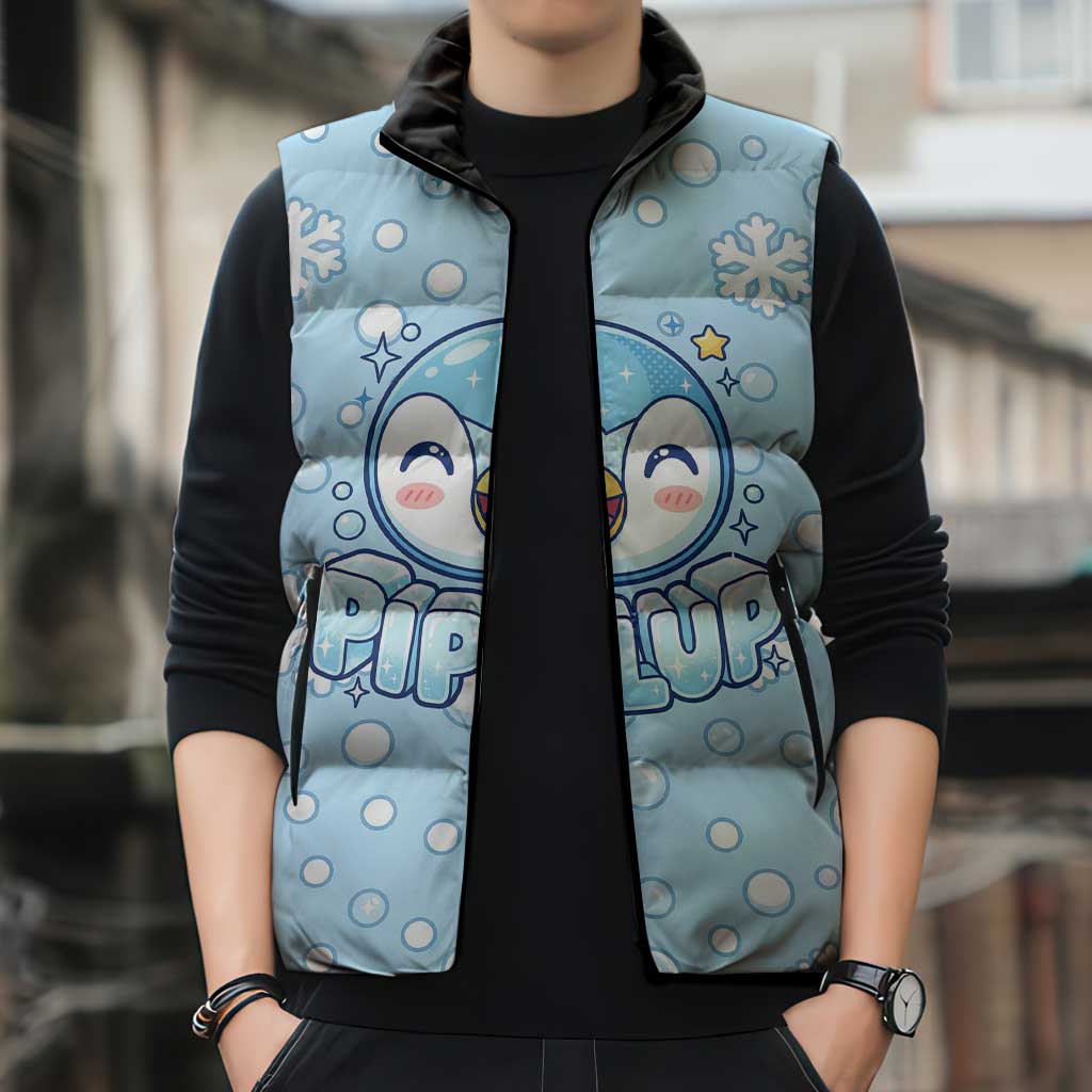 Piplup Sleeveless Puffer Jacket Cute Winter Snowflake Art