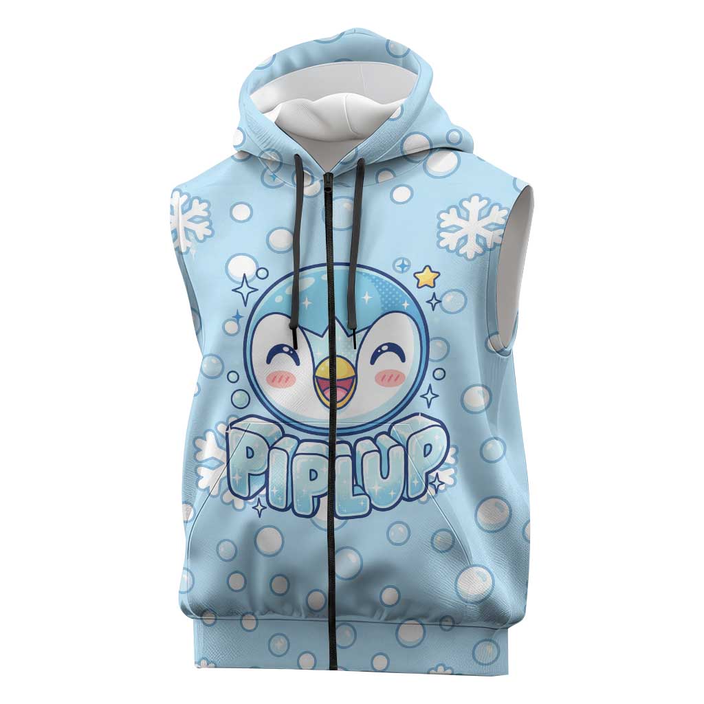 Piplup Sleeveless Zip Hoodie Cute Winter Snowflake Art