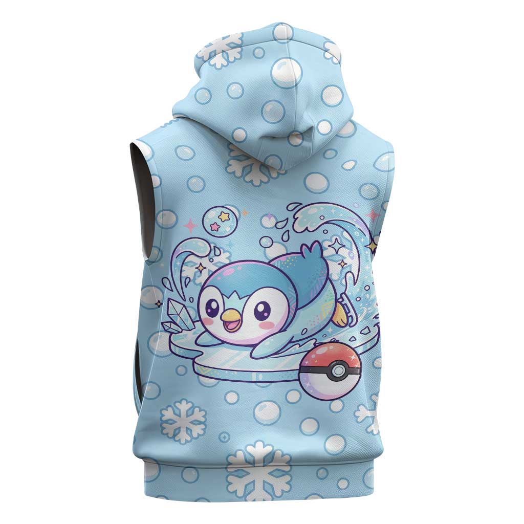 Piplup Sleeveless Zip Hoodie Cute Winter Snowflake Art