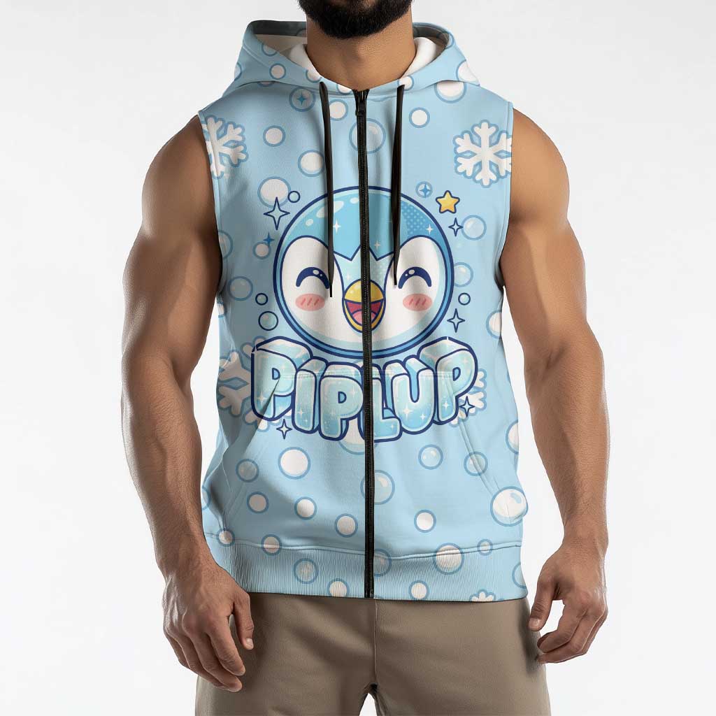 Piplup Sleeveless Zip Hoodie Cute Winter Snowflake Art