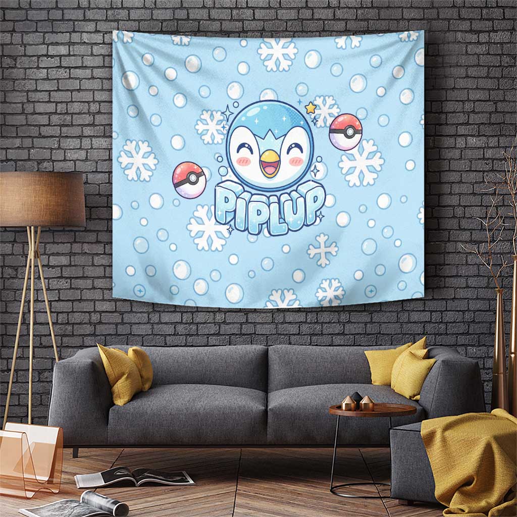 Piplup Tapestry Cute Winter Snowflake Art