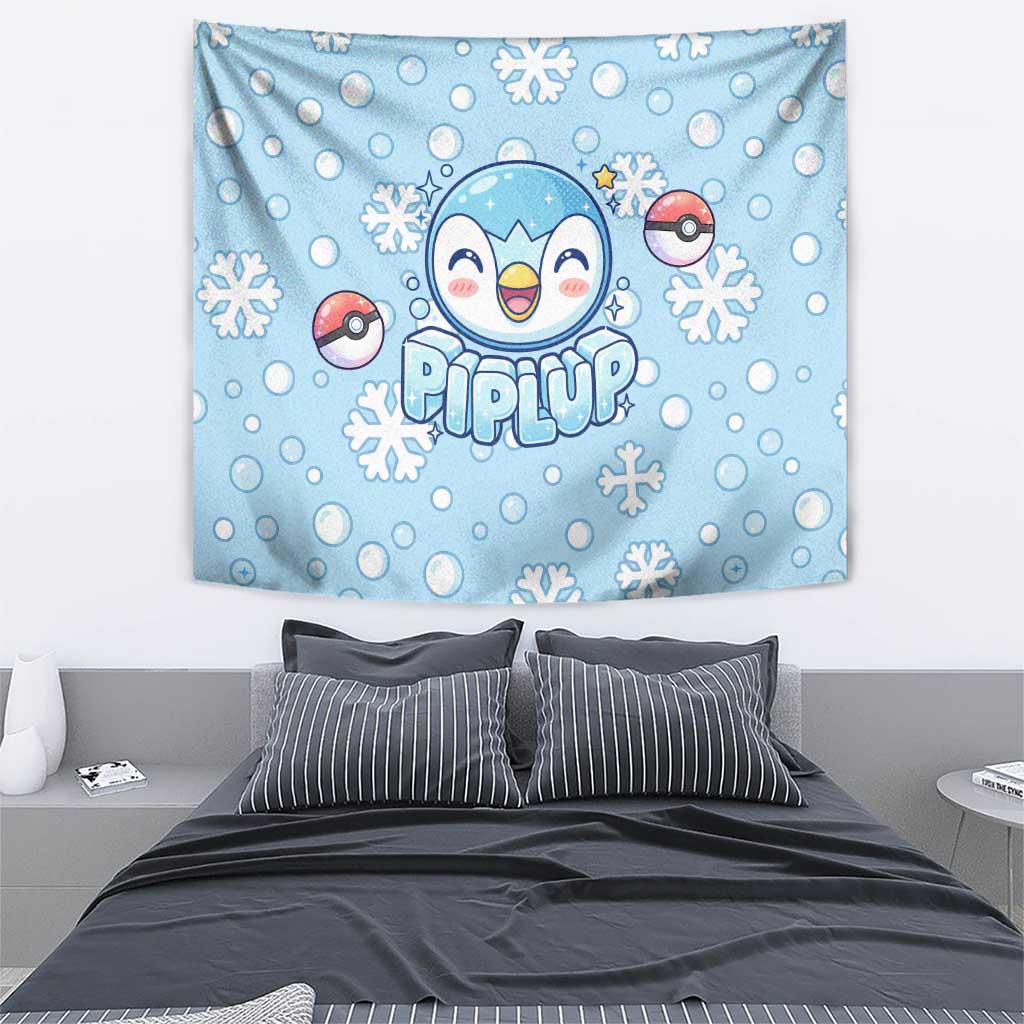 Piplup Tapestry Cute Winter Snowflake Art
