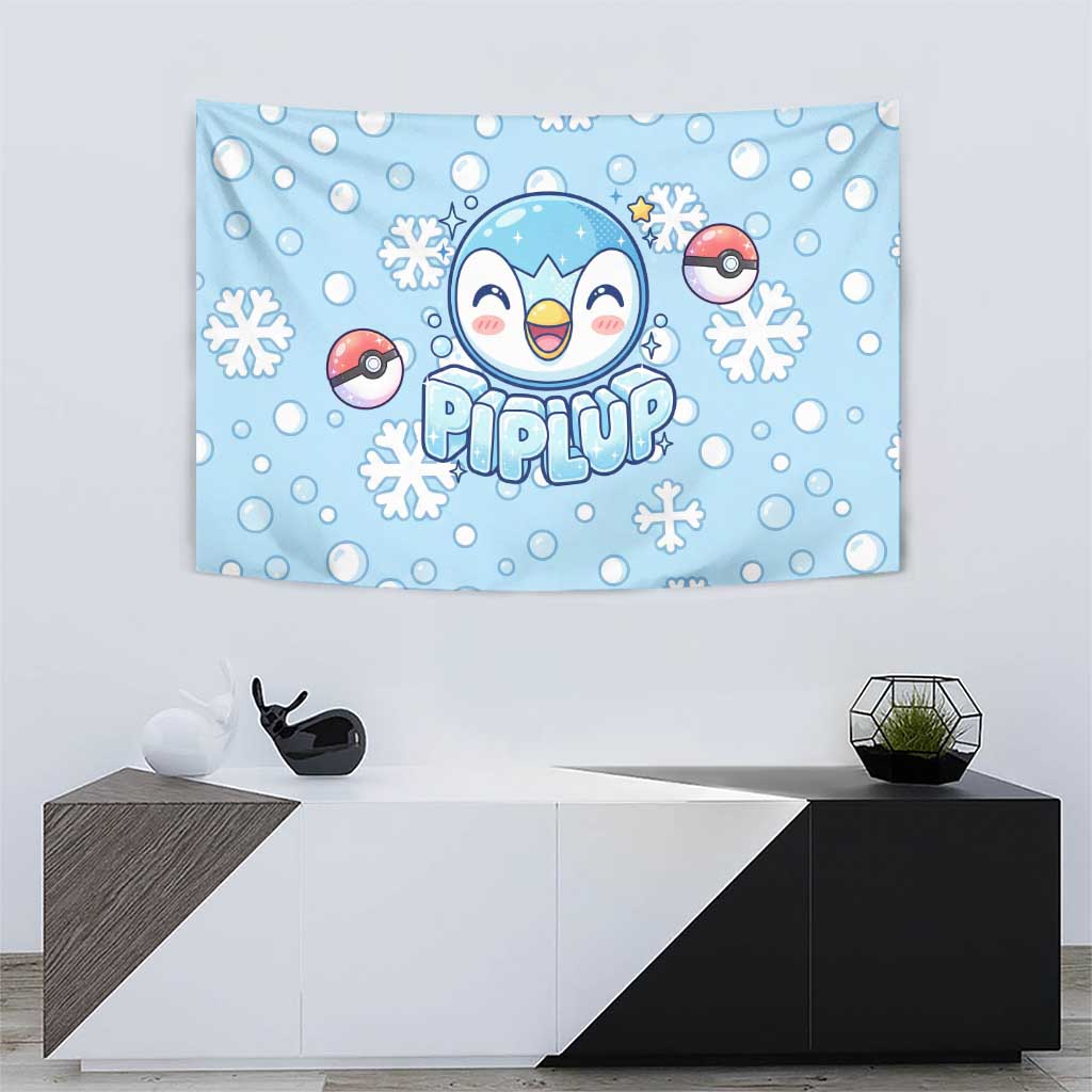 Piplup Tapestry Cute Winter Snowflake Art
