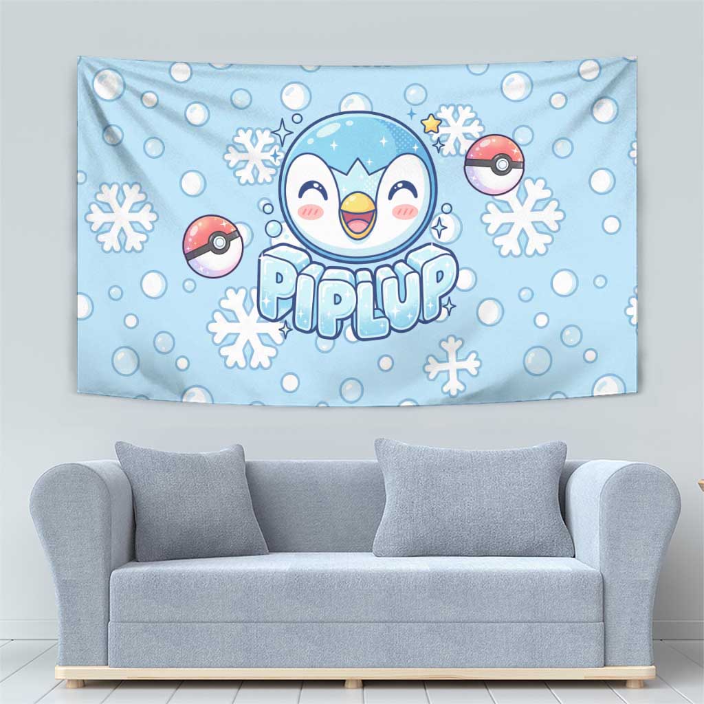 Piplup Tapestry Cute Winter Snowflake Art