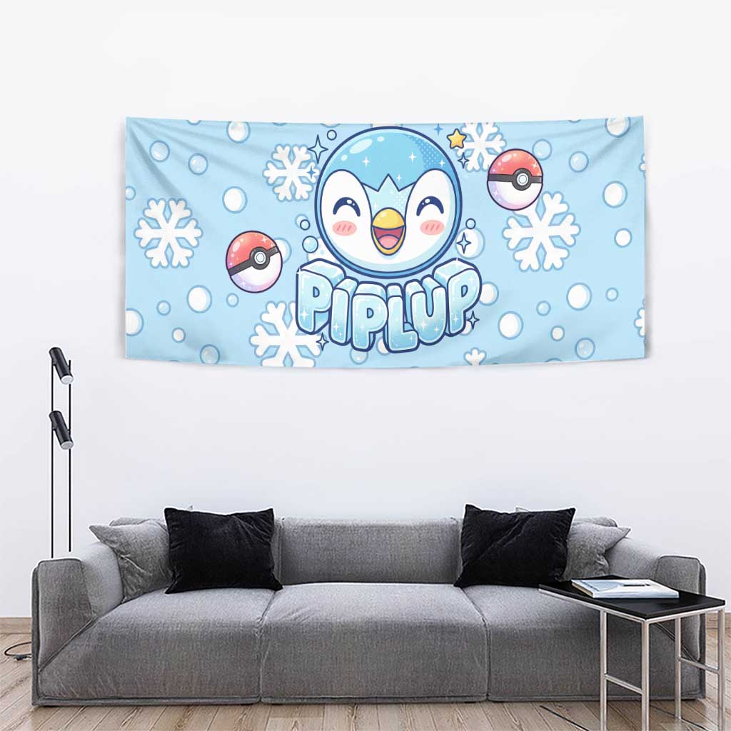 Piplup Tapestry Cute Winter Snowflake Art