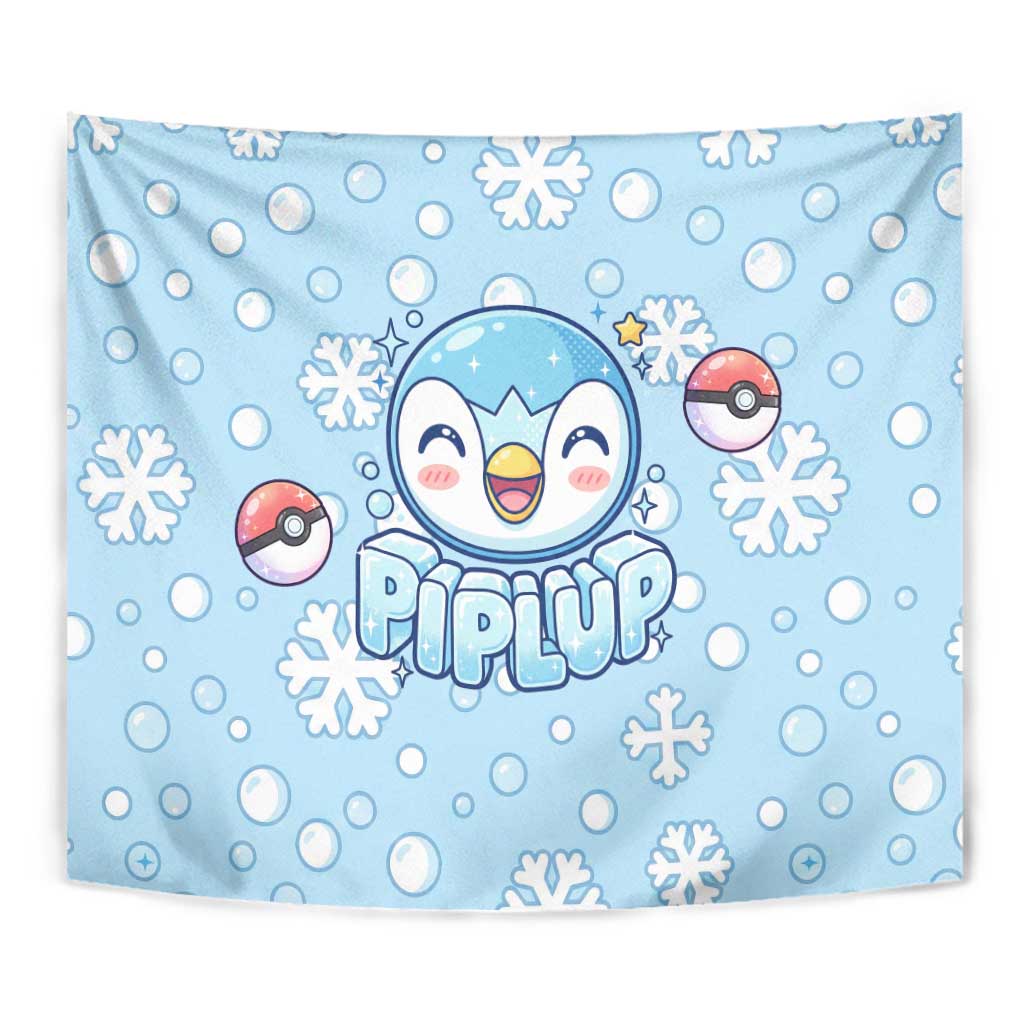 Piplup Tapestry Cute Winter Snowflake Art