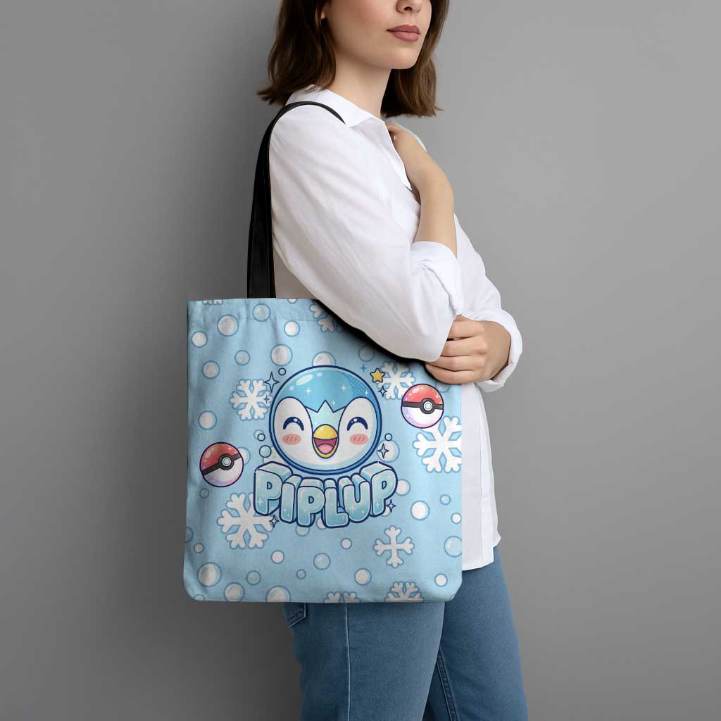 Piplup Tote Bag Cute Winter Snowflake Art