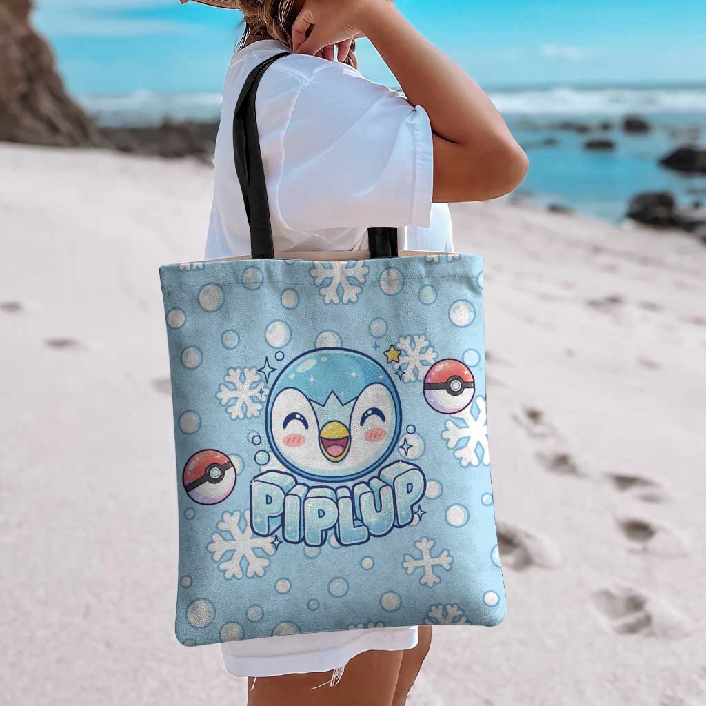 Piplup Tote Bag Cute Winter Snowflake Art