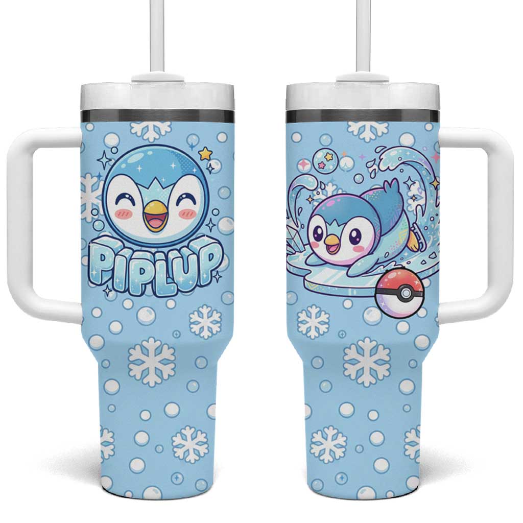 Piplup Tumbler With Handle Cute Winter Snowflake Art