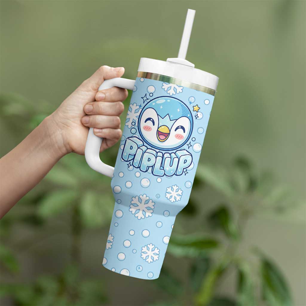 Piplup Tumbler With Handle Cute Winter Snowflake Art