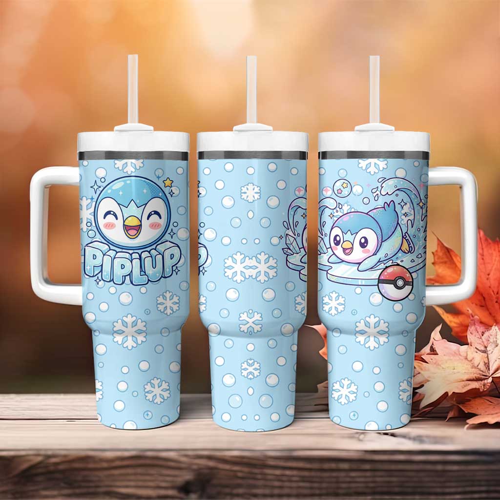 Piplup Tumbler With Handle Cute Winter Snowflake Art