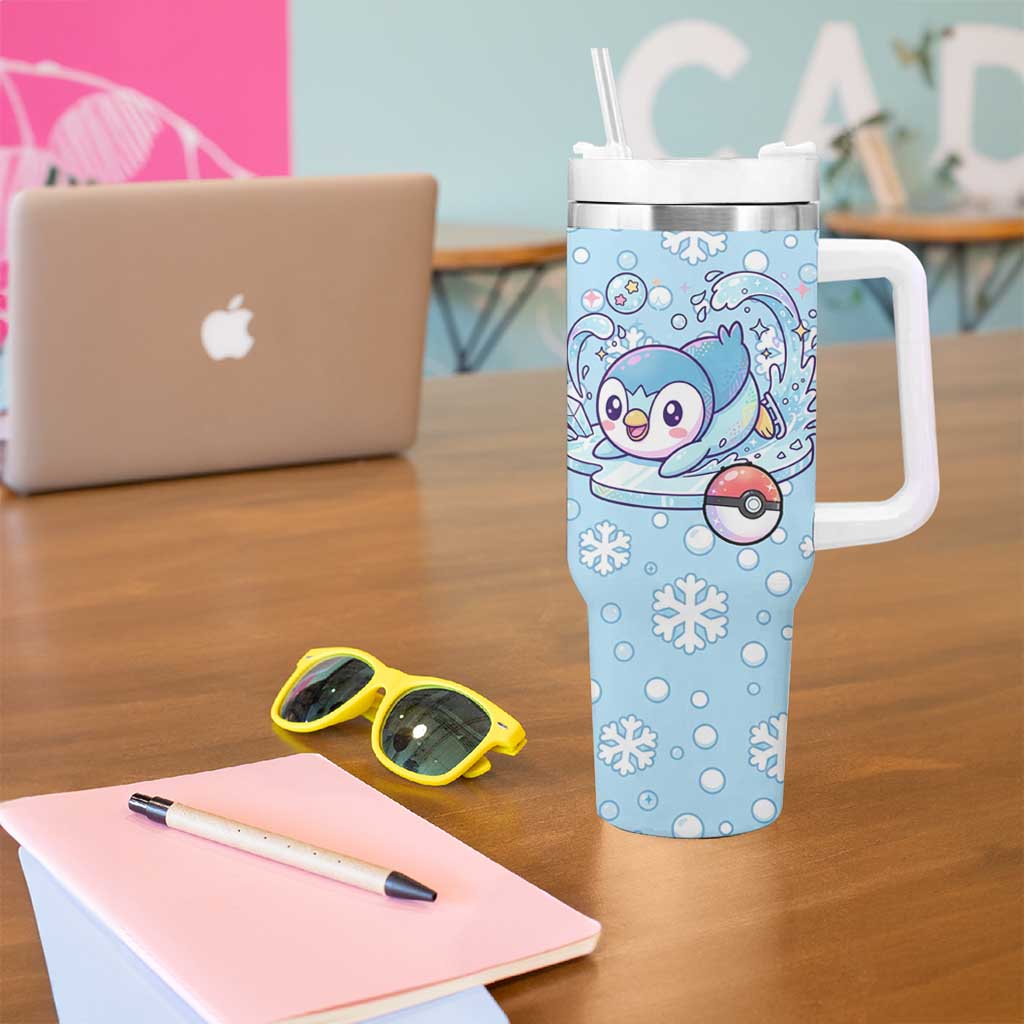 Piplup Tumbler With Handle Cute Winter Snowflake Art