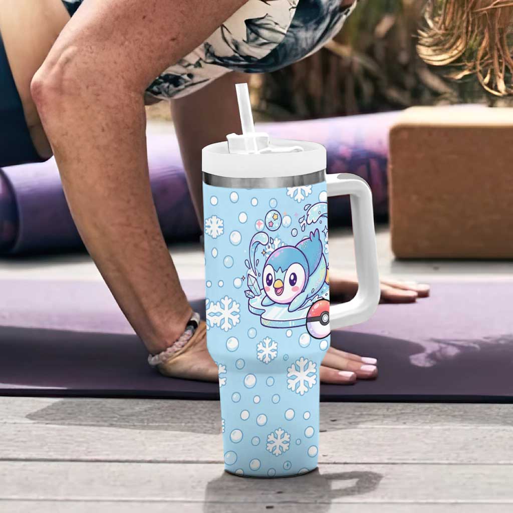 Piplup Tumbler With Handle Cute Winter Snowflake Art