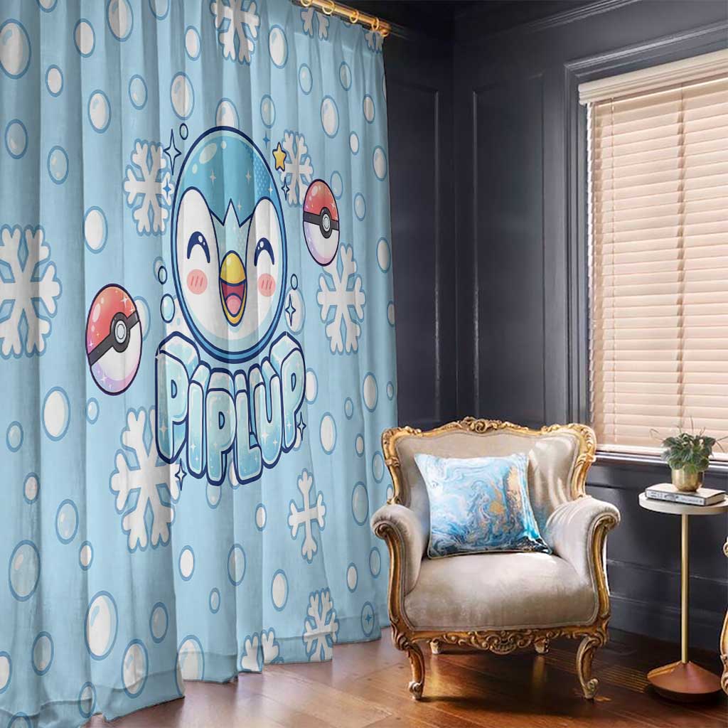 Piplup Window Curtain Cute Winter Snowflake Art