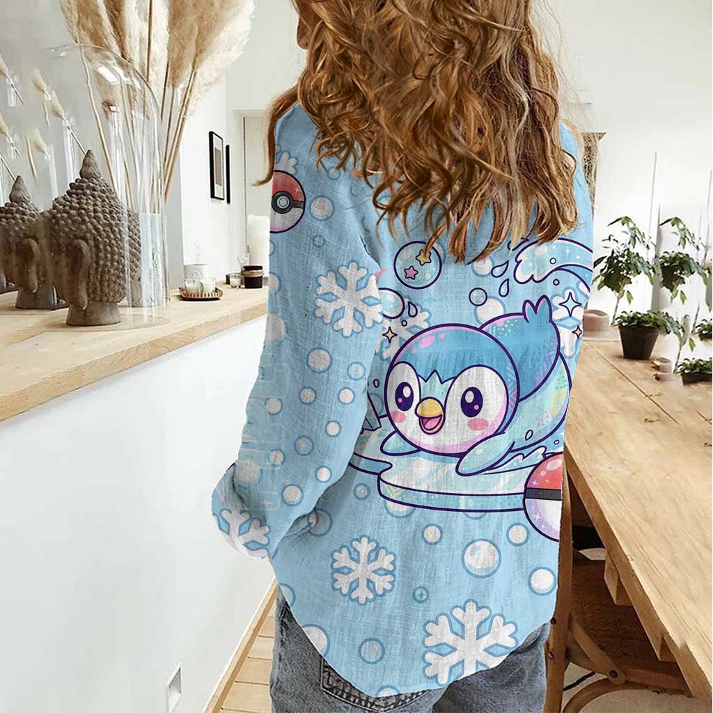 Piplup Women Casual Shirt Cute Winter Snowflake Art