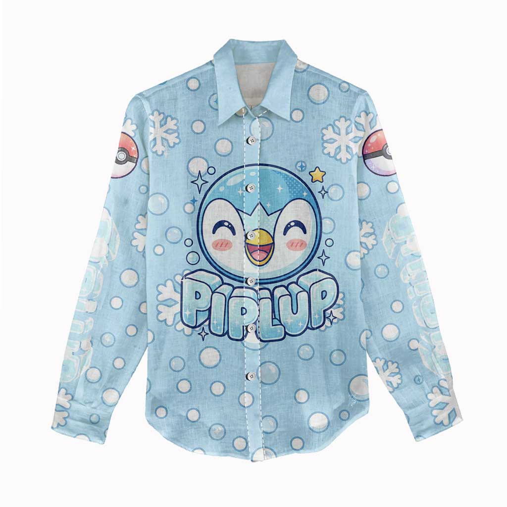 Piplup Women Casual Shirt Cute Winter Snowflake Art