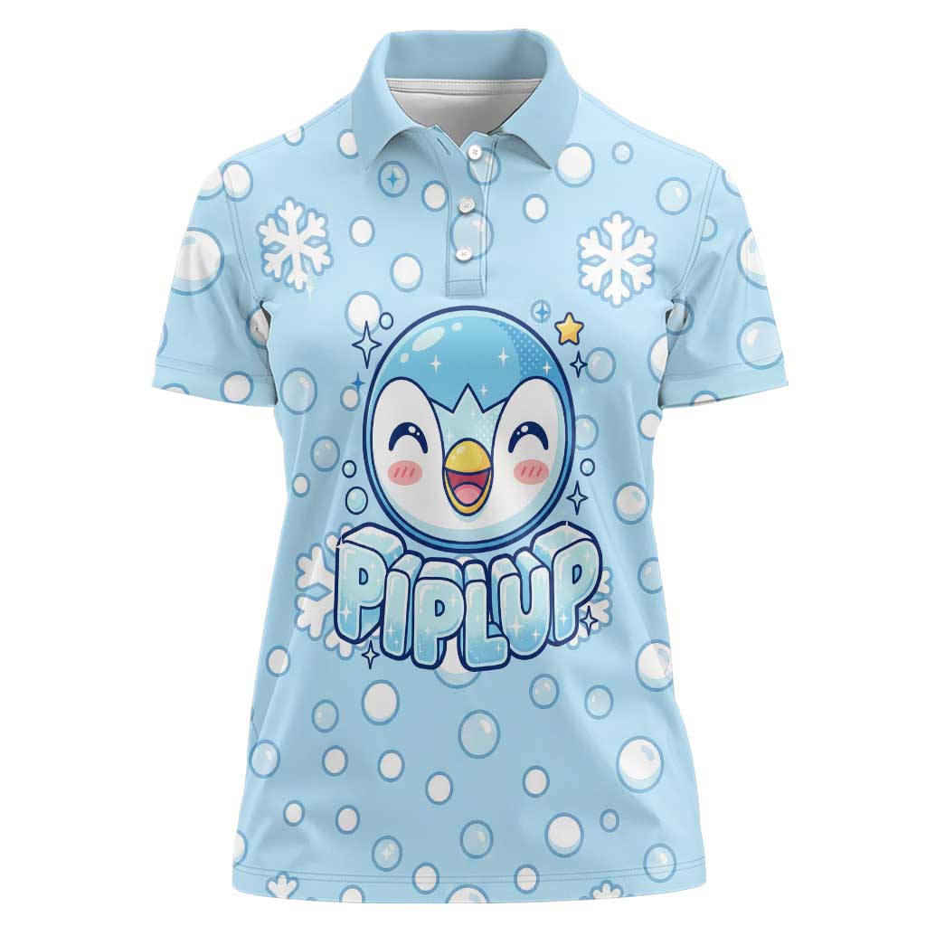 Piplup Women Polo Shirt Cute Winter Snowflake Art