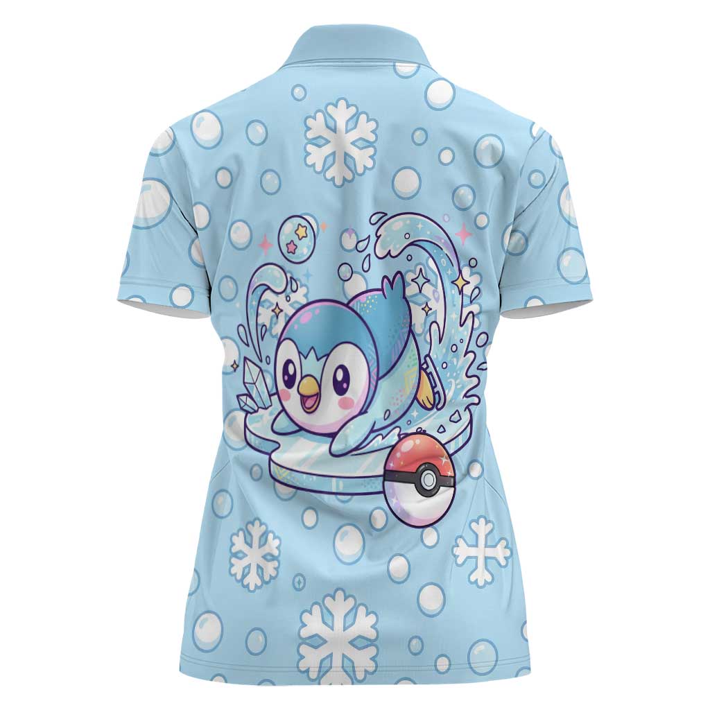 Piplup Women Polo Shirt Cute Winter Snowflake Art