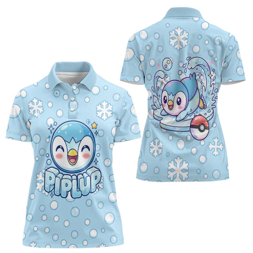Piplup Women Polo Shirt Cute Winter Snowflake Art
