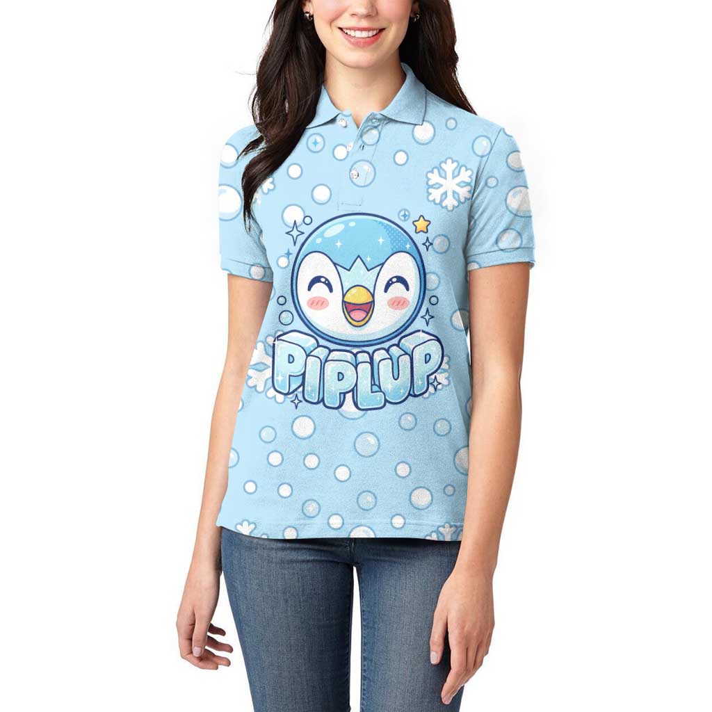 Piplup Women Polo Shirt Cute Winter Snowflake Art