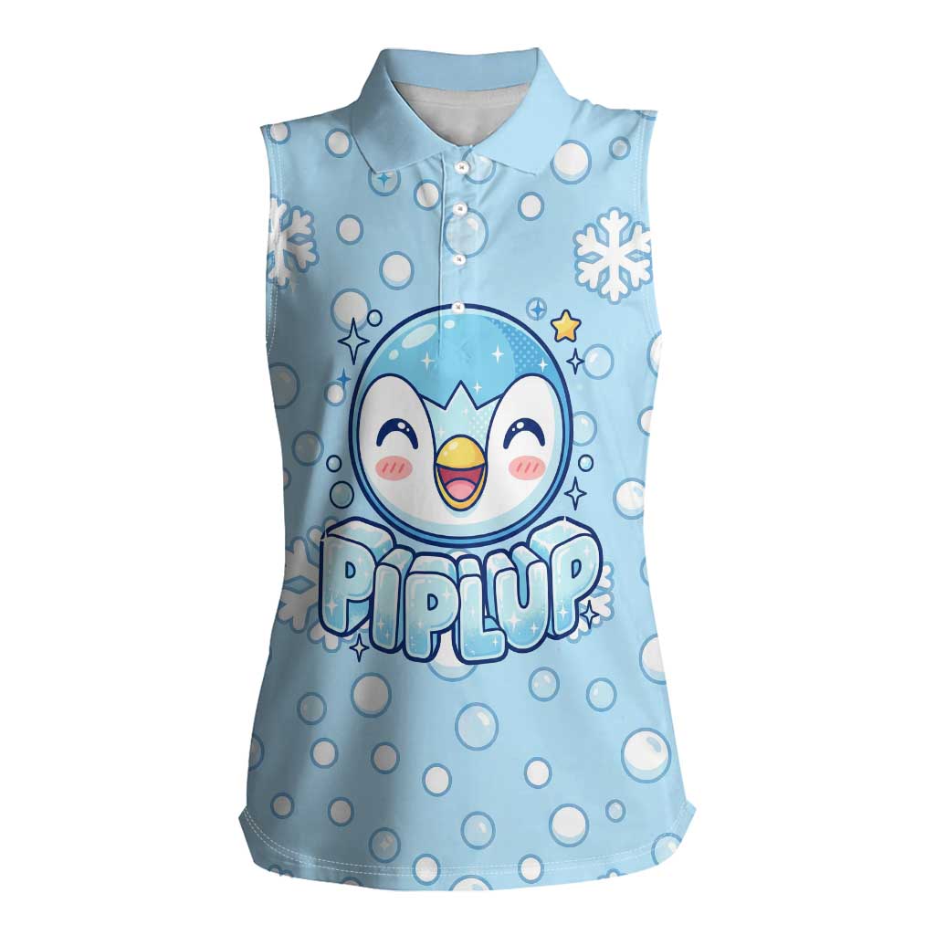Piplup Women Sleeveless Polo Shirt Cute Winter Snowflake Art