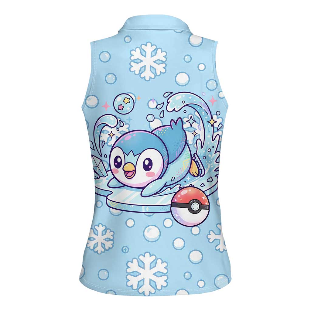 Piplup Women Sleeveless Polo Shirt Cute Winter Snowflake Art