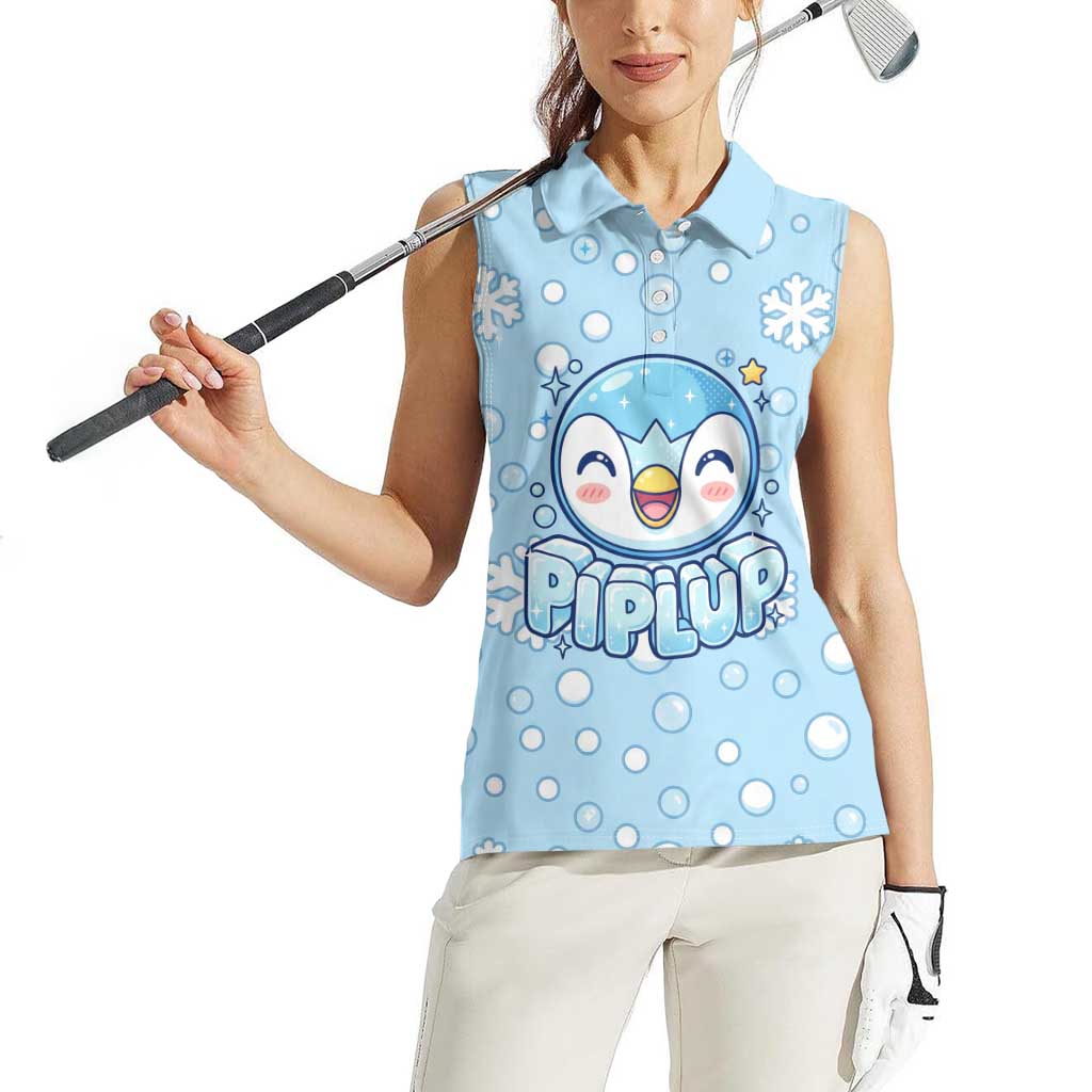 Piplup Women Sleeveless Polo Shirt Cute Winter Snowflake Art