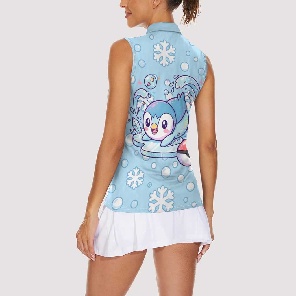 Piplup Women Sleeveless Polo Shirt Cute Winter Snowflake Art