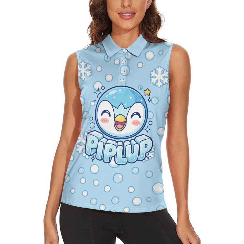 Piplup Women Sleeveless Polo Shirt Cute Winter Snowflake Art