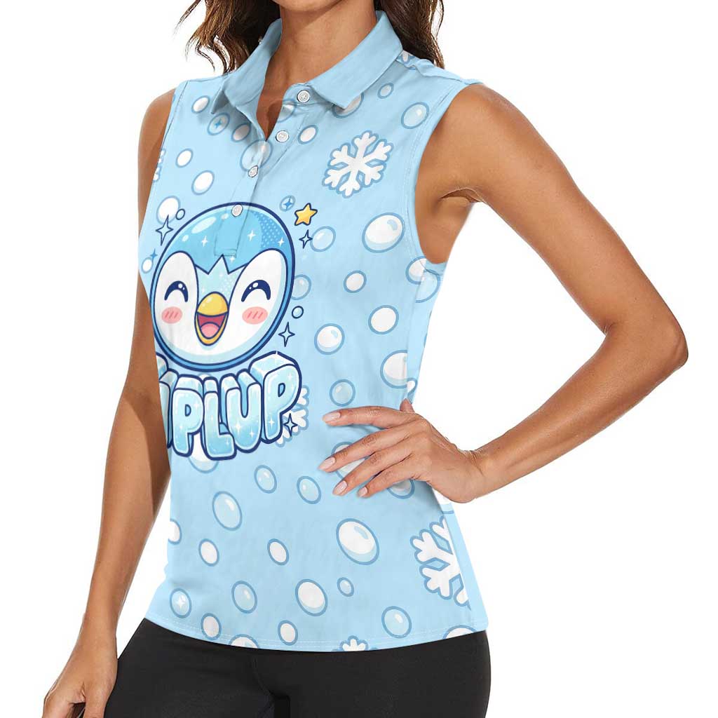Piplup Women Sleeveless Polo Shirt Cute Winter Snowflake Art
