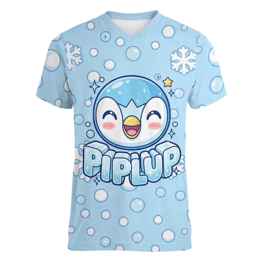 Piplup Women V-Neck T-Shirt Cute Winter Snowflake Art