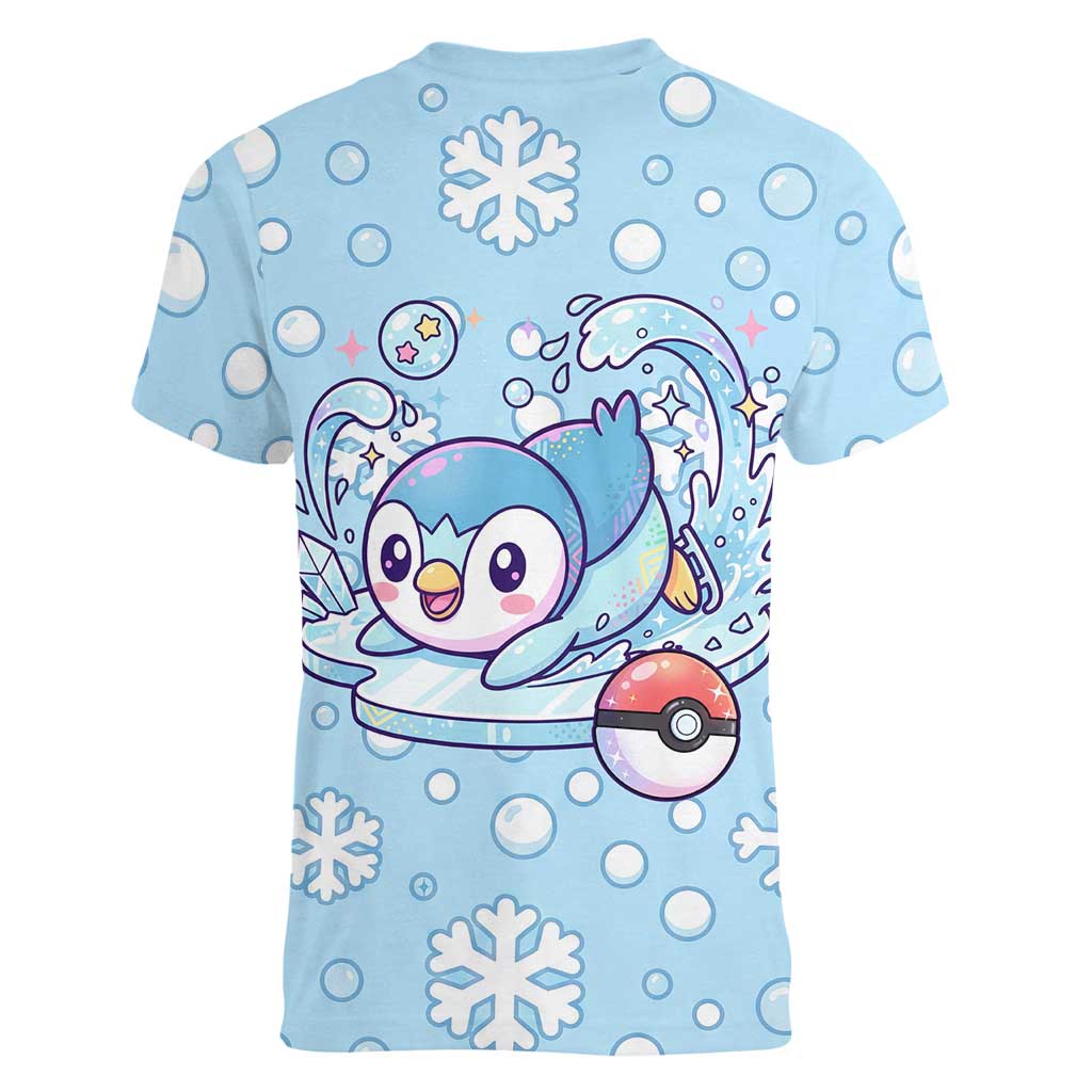 Piplup Women V-Neck T-Shirt Cute Winter Snowflake Art
