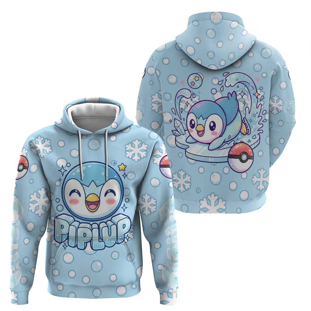 Piplup Zip Hoodie Cute Winter Snowflake Art