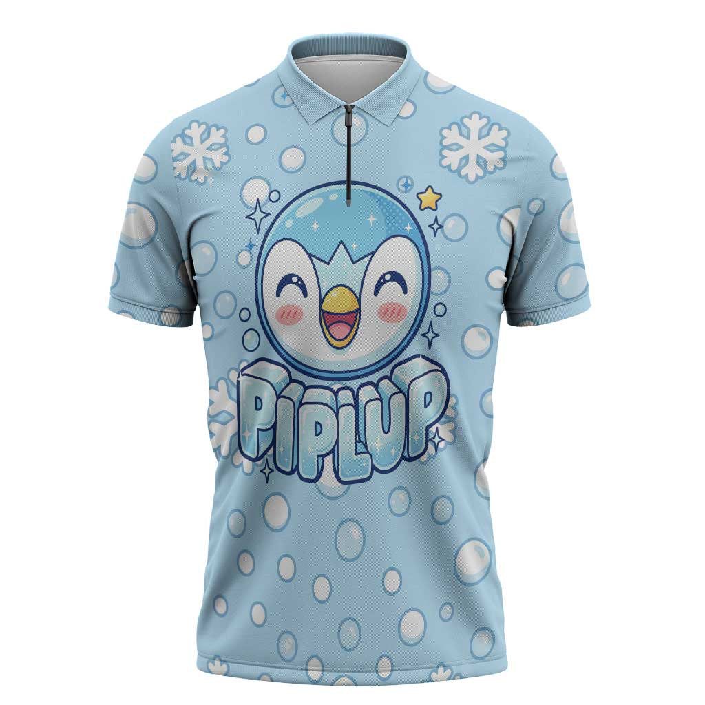 Piplup Zipper Polo Shirt Cute Winter Snowflake Art