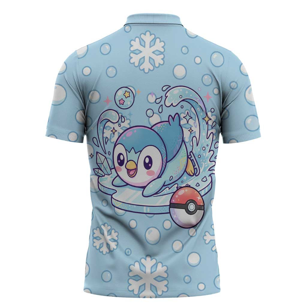 Piplup Zipper Polo Shirt Cute Winter Snowflake Art