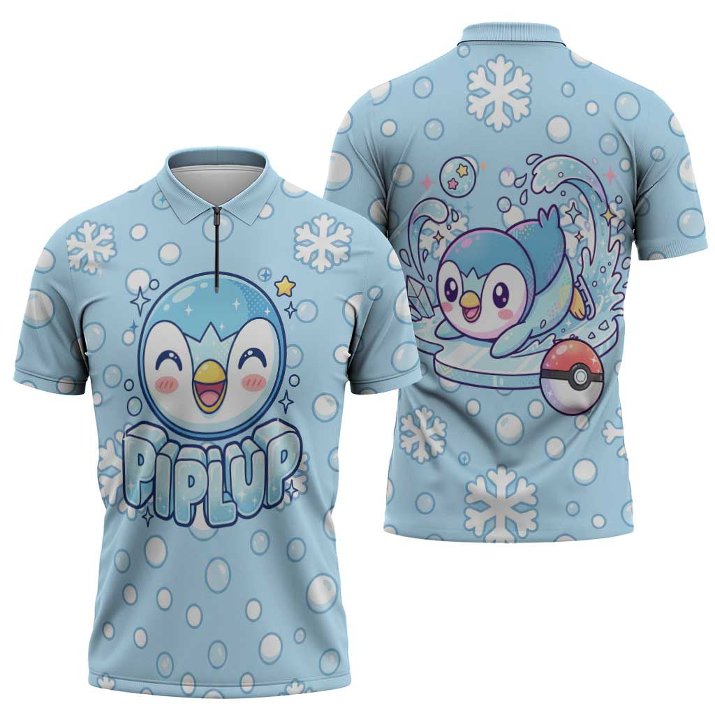 Piplup Zipper Polo Shirt Cute Winter Snowflake Art