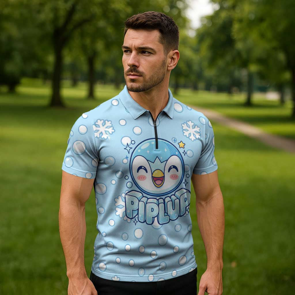 Piplup Zipper Polo Shirt Cute Winter Snowflake Art