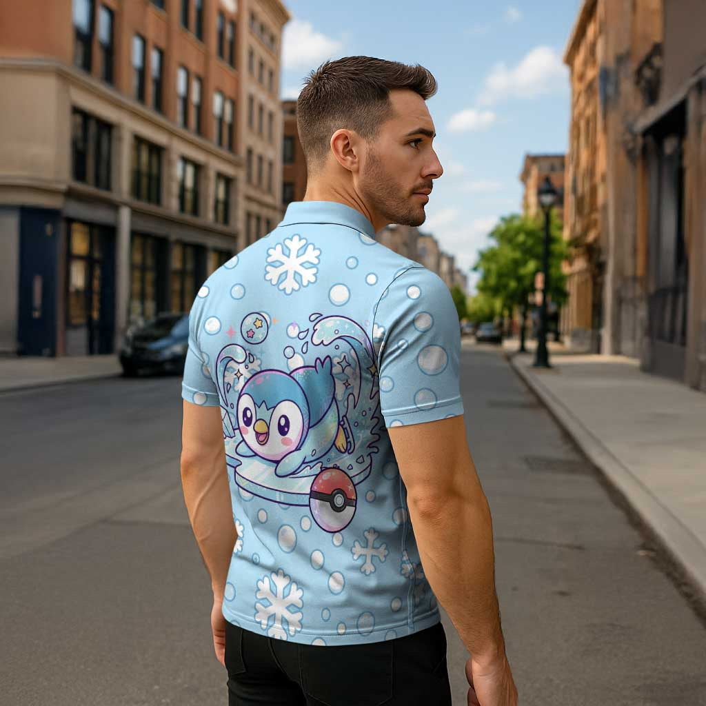 Piplup Zipper Polo Shirt Cute Winter Snowflake Art