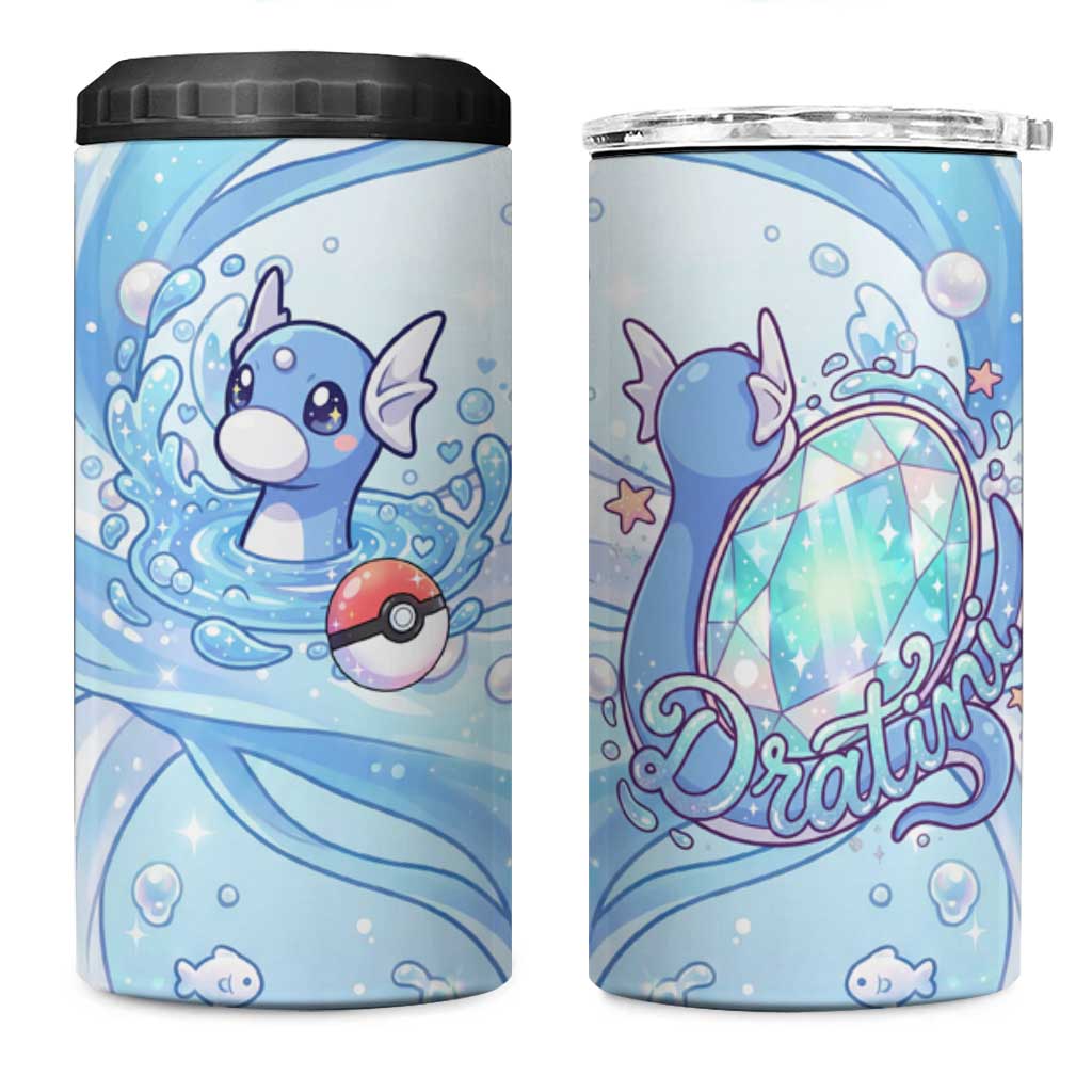 Dratini 4 in 1 Can Cooler Tumbler Pastel Aquatic Crystal Art
