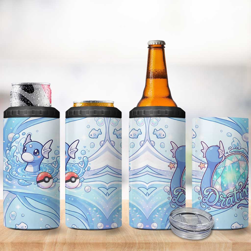 Dratini 4 in 1 Can Cooler Tumbler Pastel Aquatic Crystal Art