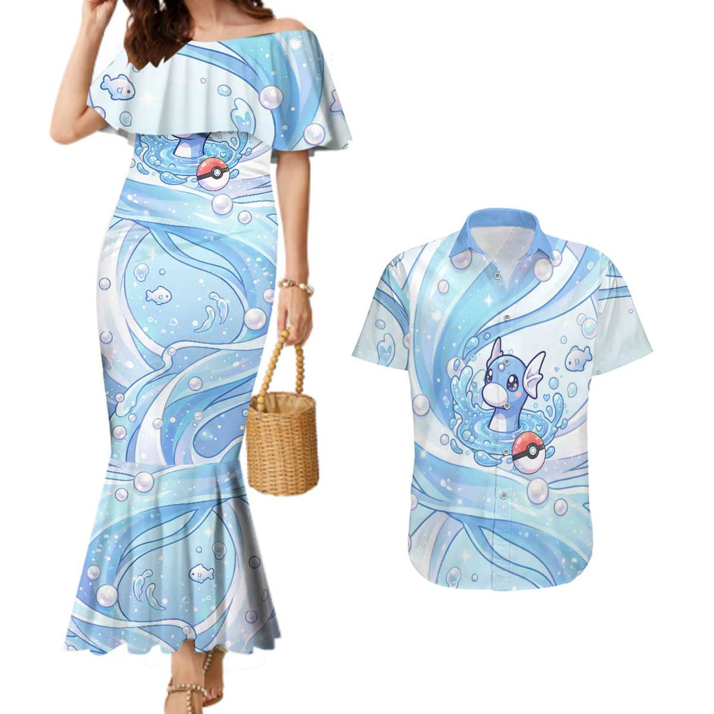 Dratini Couples Matching Mermaid Dress and Hawaiian Shirt Pastel Aquatic Crystal Art