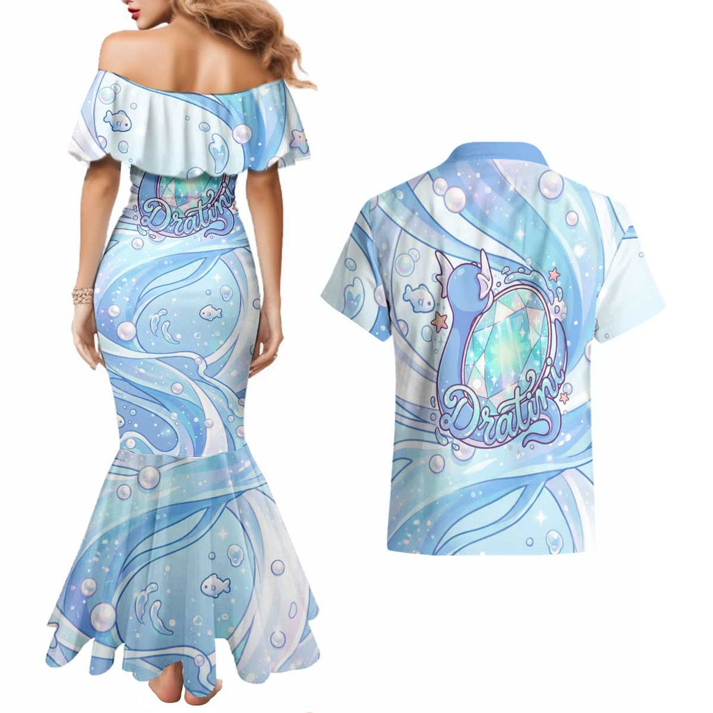 Dratini Couples Matching Mermaid Dress and Hawaiian Shirt Pastel Aquatic Crystal Art